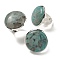 Natural Amazonite Round Adjustable Rings, Lead Free & Cadmium Free, Silver Plated Brass Finger Rings for Women Men, Round: 28mm, Inner Diameter: 18mm