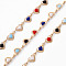 Handmade Brass Link Chains, with Enamel, Soldered, Spool, Heart, Real 18K Gold Plated, Colorful, 10x4.5x1.5mm, about 16.4 Feet(5m)/roll