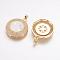 Brass Micro Pave Cubic Zirconia Pendants, Long-Lasting Plated, with Shell Carved Virgin, Flat Round, Real 18K Gold Plated, 29.5x25x5.5mm, Hole: 3.5x5mm