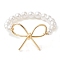 Round Shell Pearl Beaded Stretch Rings for Women, Bowknot Eco-Friendly Copper Wire Finger Rings, White, Inner Diameter: 17mm