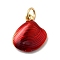 Brass Enamel Charms, Shell Charm, Long-Lasting Plated, Lead Free & Cadmium Free, with Jump Ring, Rack Plating, Real 18K Gold Plated, Red, 14.5x13.5x4mm, Hole: 3.5mm