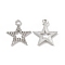 Alloy Crystal Rhinestone Pendants, Star Charms, Platinum, 20.5x17.5x2mm, Hole: 2.3mm