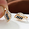 Leaf Brass Micro Pave Cubic Zirconia Hoop Earrings, with Rhinestone, Golden, Jet, 17x10mm