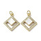 Brass Micro Pave Cubic Zirconia Pendants, Cadmium Free & Lead Free, with Shell, Rhombus, Real 18K Gold Plated, 20x17.5x3mm, Hole: 3mm