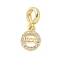 Mother's Day Brass Micro Pave Clear Cubic Zirconia Ring with Word MOM European Dangle Charms, Large Hole Pendants, Rack Plating, Cadmium Free & Lead Free, Long-Lasting Plated, Real 18K Gold Plated, 21mm, Hole: 4.5mm