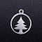 Non-Tarnish 304 Stainless Steel Hollow Pendants, Ring with Christmas Tree, Stainless Steel Color, 15x13x1mm, Hole: 1.5mm