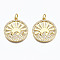 Brass Micro Pave Clear Cubic Zirconia Pendants, with Jump Rings, Nickel Free, Flat Round with Wave, Real 16K Gold Plated, 22x20x2mm, Hole: 3mm