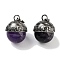 Natural Amethyst Sphere Pendants, Rack Plating Antique Silver Plated Brass Round Charms, Cadmium Free & Lead Free, 24~27x19.5x20mm, Hole: 6x4mm