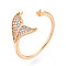 Fishtail Shape Brass Micro Pave Clear Cubic Zirconia Cup Peg Ring Settings, Cuff Ring Settings for Half Drilled Beads, Cadmium Free & Nickel Free & Lead Free, Real 18K Gold Plated, 11.8mm, Inner Diameter: 17~18mm