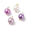 Glass Pearl Pendants, with Golden Plated Brass Findings, Round, Medium Orchid, 11x8.5mm, Hole: 5mm