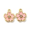 Alloy Enamel Pendants, with Rhinestone, Golden, Flower Charm, Pink, 16x12.5x3mm, Hole: 1.8mm