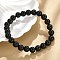 Natural Dyed & Heated Black Agate Round Beaded Stretch Bracelets, Inner Diameter: 2 inch(5.2cm), Beads: 8mm