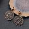 National Style Alloy Wood Dangle Earrings, Flat Round, Red Copper, 72x36mm