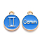 Alloy Enamel Pendants, Cadmium Free & Lead Free, Flat Round with Constellation, Light Gold, Dodger Blue, Gemini, 22x18x2mm, Hole: 1.5mm