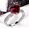 Brass Micro Pave Cubic Zirconia Finger Rings for Women, Heart, Platinum, Dark Red, US Size 7(17.3mm)