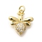 Brass Micro Pave Clear Cubic Zirconia Pendants, with Jump Ring, Long-Lasting Plated, Lead Free & Cadmium Free, Bees Charms, Real 18K Gold Plated, 16x14.5x3.5mm, Hole: 3.5mm