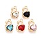 Alloy Rhinestone Pendants, Swan Charms, Golden, Mixed Color, 20x12x4.5mm, Hole: 1.8mm