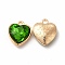 Faceted Glass Rhinestone Pendants, with Golden Tone Zinc Alloy Findings, Heart Charms, Dark Green, 16.5x14x6.5mm, Hole: 1.6mm