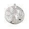 Non-Tarnish 304 Stainless Steel Pendants, Flat Round with Moon & Sun, Stainless Steel Color, 22x21x2.5mm, Hole: 1.6mm