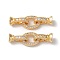 Rack Plating Brass Pave Clear Cubic Zirconia Fold Over Clasps, Cadmium Free & Nickel Free & Lead Free, Oval, Real 18K Gold Plated, Oval: 13x9.5x2mm, Clasps: 13x7x6.5mm, Inner Diameter: 4.5mm