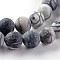 Frosted Natural Black Silk Stone/Netstone Round Beads Strands, 8mm, Hole: 1mm, about 46pcs/strand, 15 inch