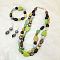 Resin & Wood Beaded Double Layer Beaded Necklaces & Stretch Bracelets & Dangle Earrings Sets, Round & Oval & Triangle, Green Yellow, 430mm