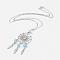Alloy Pendant Necklaces, Woven Net/Web with Feather, with Natural Larimar Beads and Brass Chain, Antique Silver and Platinum, 17.9 inch(455mm)