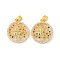 Brass Micro Pave Cubic Zirconia Pendants, Cadmium Free & Nickel Free & Lead Free, Flat Round with Tree of Life, Golden, 20.5x18x4mm, Hole: 3.8x2.3mm