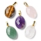 Natural Mixed Gemstone Pendants, Faceted Oval Charms with Golden Plated Brass Snap on Bails, 21.8x13.4~13.5x6.2mm, Hole: 5.3x3.7mm