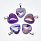 Natural Banded Agate/Striped Agate Pendants, Dyed, with Stainless Steel Snap On Bails, Heart, Stainless Steel Color, Medium Slate Blue, 22~24x20~21x5~7mm, Hole: 3~4x7~8.5mm