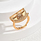 Brass Micro Pave Cubic Zirconia Finger Rings for Women, Fan, Clear, 20x15mm