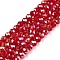 Electroplate Glass Beads Strands, AB Color Plated, Faceted, Rondelle, Red, 4x3mm, Hole: 0.4mm, about 110~115pcs/strand, 39~40cm