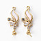 Brass Micro Pave Clear Cubic Zirconia Peg Bails Pendants, with Shell, for Half Drilled Beads, Nickel Free, Real 18K Gold Plated, 26x9x3mm, Hole: 1.2mm, Pin: 0.8mm