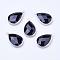 Silver Color Plated Brass Glass Teardrop Pendants, Faceted, Black, 18x10x5mm, Hole: 2mm