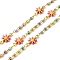 Brass Enamel Flower Link Chains, Lead Free & Cadmium Free, Long-Lasting Plated, Rack Plating, Soldered, with Spool, Mixed Color, 13x7.5x2mm and 5x2x3mm and 3.5x2.5x0.5mm
