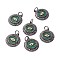 Brass Micro Pave Green Cubic Zirconia Pendants, with Jump Ring, Long-Lasting Plated, Lead Free & Cadmium Free & Nickel Free, Flat Round with Eye, Gunmetal, 17.5x15x3mm, Hole: 3.5mm