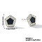 Brass Clear Cubic Zirconia Pentagon Stud Earrings, Platinum, Black, 8x9mm