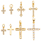 16Pcs 8 Styles Brass Micro Pave Cubic Zirconia Cross Charms, Golden, 8~24x7~17.5x1~3.5mm, Hole: 2~3.5x2~4.5mm, 2pcs/style