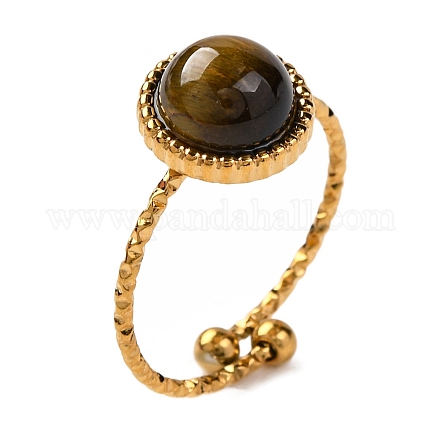 Круглые кольца из натурального тигрового глаза RJEW-Q822-01G-05-1