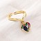 Brass Micro Pave Cubic Zirconia Open Cuff Rings for Women, Heart, Rack Plating, Lasting Plated, Cadmium Free & Lead Free, Colorful, 11x11mm, Inner Diameter: 17mm