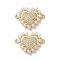 Brass Micro Pave Clear Cubic Zirconia Heart Links, Cadmium Free & Lead Free, with ABS Plastic Imitation Pearl, Real 16K Gold Plated, 16x21.5x3.5mm, Hole: 1.2mm