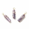 Natural Lepidolite Pendants, with Light Gold Tone Eco-Friendly Copper Wire Wrapped, Column, 20~21x5~5.5mm, Hole: 2.3~2.8mm