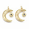 Brass Micro Pave Blue Cubic Zirconia Pendants, with Jump Rings, Nickel Free, Moon & Star, Real 16K Gold Plated, 24.5x17x3mm, Jump Ring: 5x1mm, 3mm inner diameter