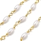 Brass & ABS Plastic Pearl Oval Link Chains, Soldered, Cadmium Free & Nickel Free & Lead Free, with Spool, Golden, 15.5x3.5mm, about 32.81 Feet(10m)/Roll