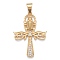 304 Stainless Steel Big Pendants, with Crystal Rhinestone, Cross with Eye of Horus & Spider, Golden, 55.5x40x4.5mm, Hole: 8x11mm
