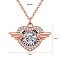 Heart with Wing Stainless Steel Pendant Necklace, with Clear Cubic Zirconia and Morganite, Fashionable Accessory, Rose Gold, 15.75 inch(40cm)