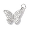 Rack Plating Brass Micro Pave Clear Cubic Zirconia Pendants, Long-Lasting Plated, Lead Free & Cadmium Free, Butterfly, Platinum, 16x19x2mm, Hole: 3.4mm