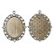 Tibetan Style Oval Pendant Cabochon Settings,  Cadmium Free & Lead Free, Gunmetal, Tray: 40x30mm, 61x48x3mm, Hole: 3mm