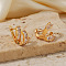 Chic Twisted Geometric Brass Hoop Earrings, with Shiny Rhinestone, Simple and Fashionable, Golden, 18x10mm