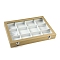 12 Grids Imitation Leather Jewelry Boxs, Rectangle Desktop Organizer Case with Glass Cover, for Rings, Earrings, Necklaces, White, 35.3x24.3x4.5cm, 73x80mm inner diameter